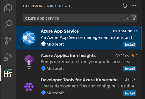 Select App Service extension