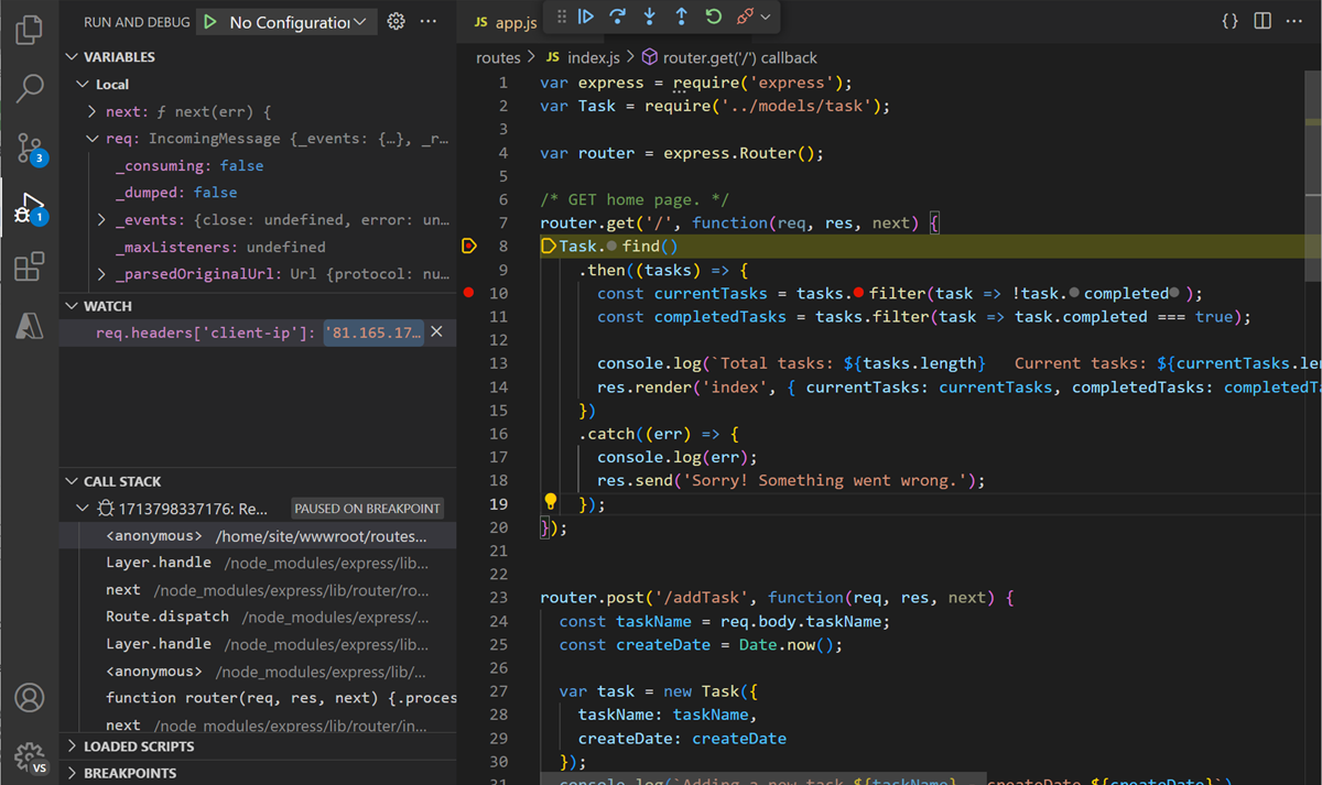 using visual studio code debug javascript