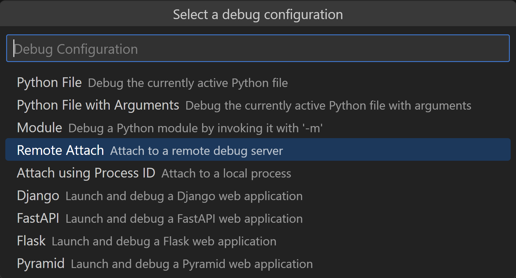 Screenshot of Python Remote Attach