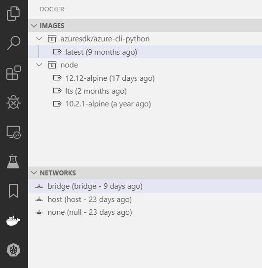Docker Explorer context menu