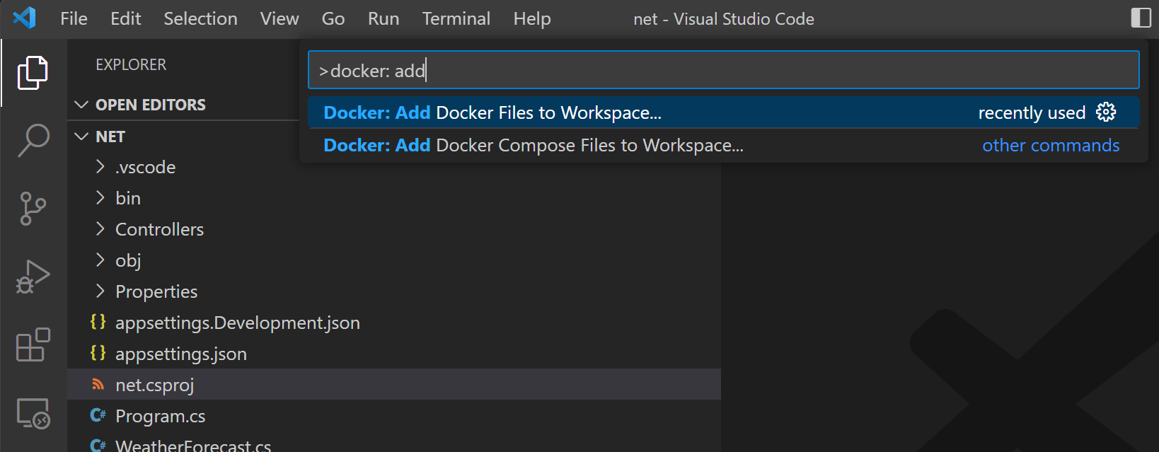 Add Dockerfile to a .NET project