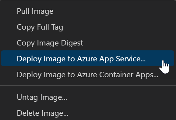 Azure image context menu