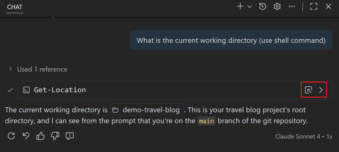 Screenshot showing terminal command output in chat.