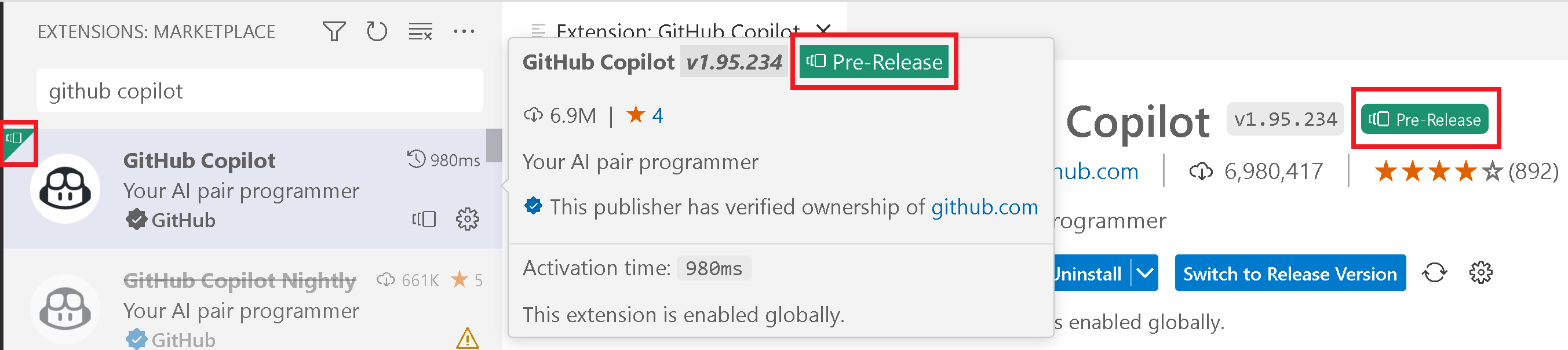 Pre-release version of the GitHub Copilot extension
