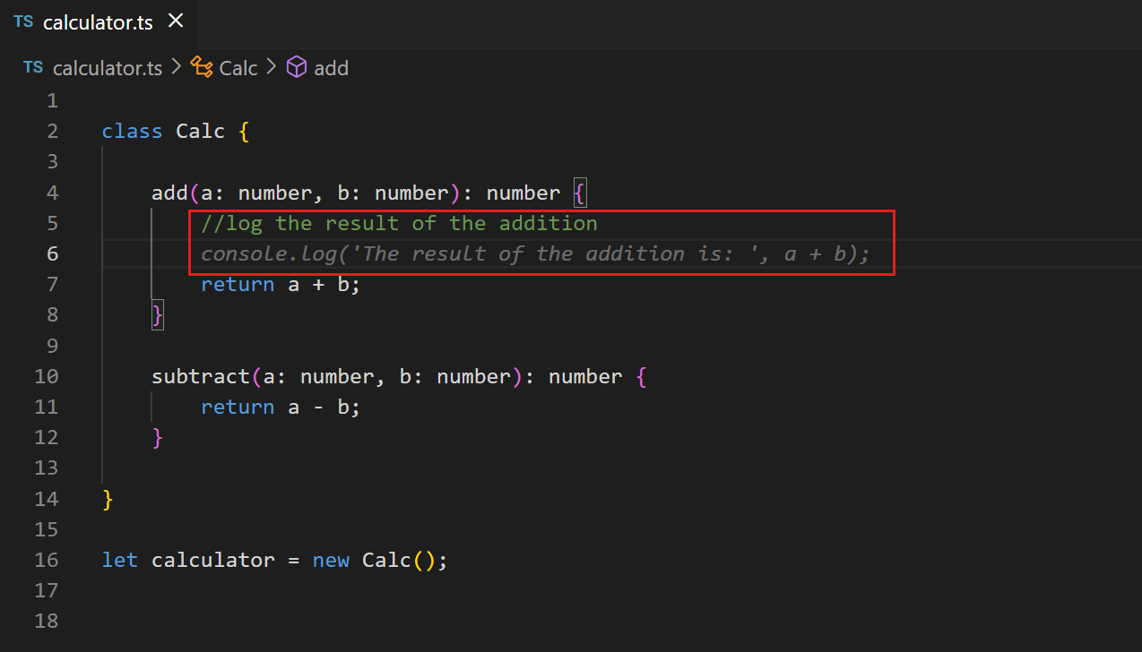 AI inline suggestion proposes Console.log when no imports in the file.