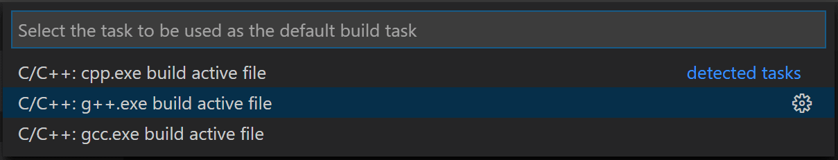 Tasks C++ build dropdown