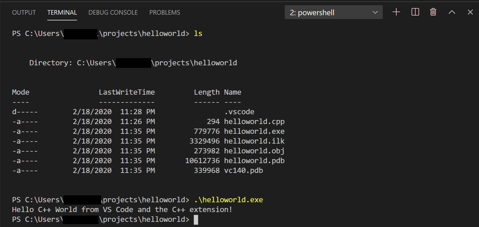 helloworld in terminal