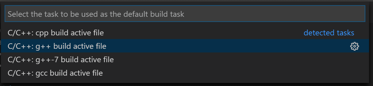 Tasks C++ build dropdown