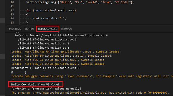 Debug console display