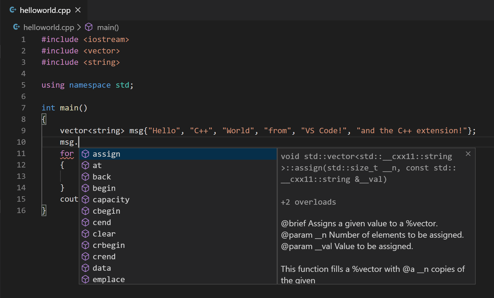 Statement completion IntelliSense