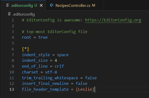 Editorconfig file example