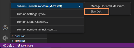 Sign out of Visual Studio subscription