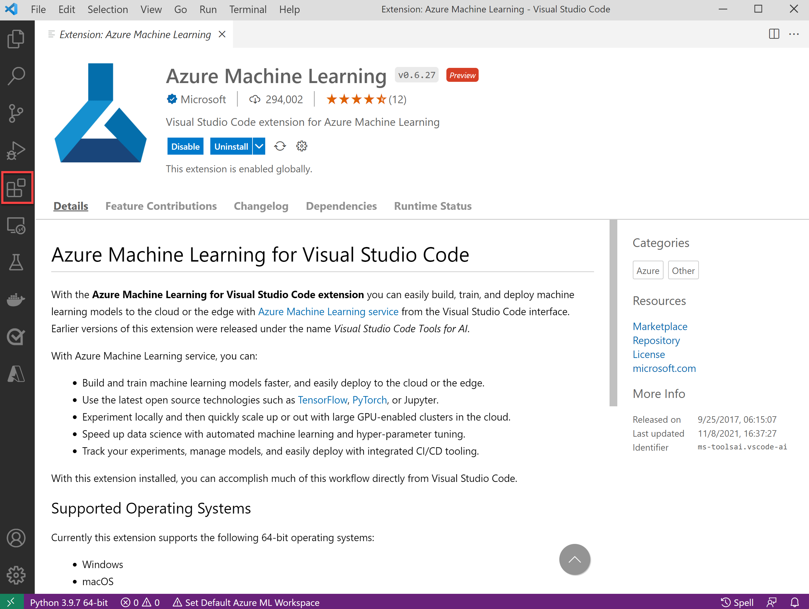 Azure Machine Learning in Visual Studio Code