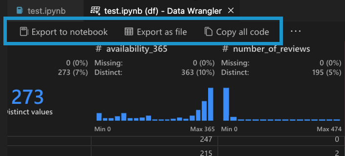 a screenshot of the export menu in Data Wrangler