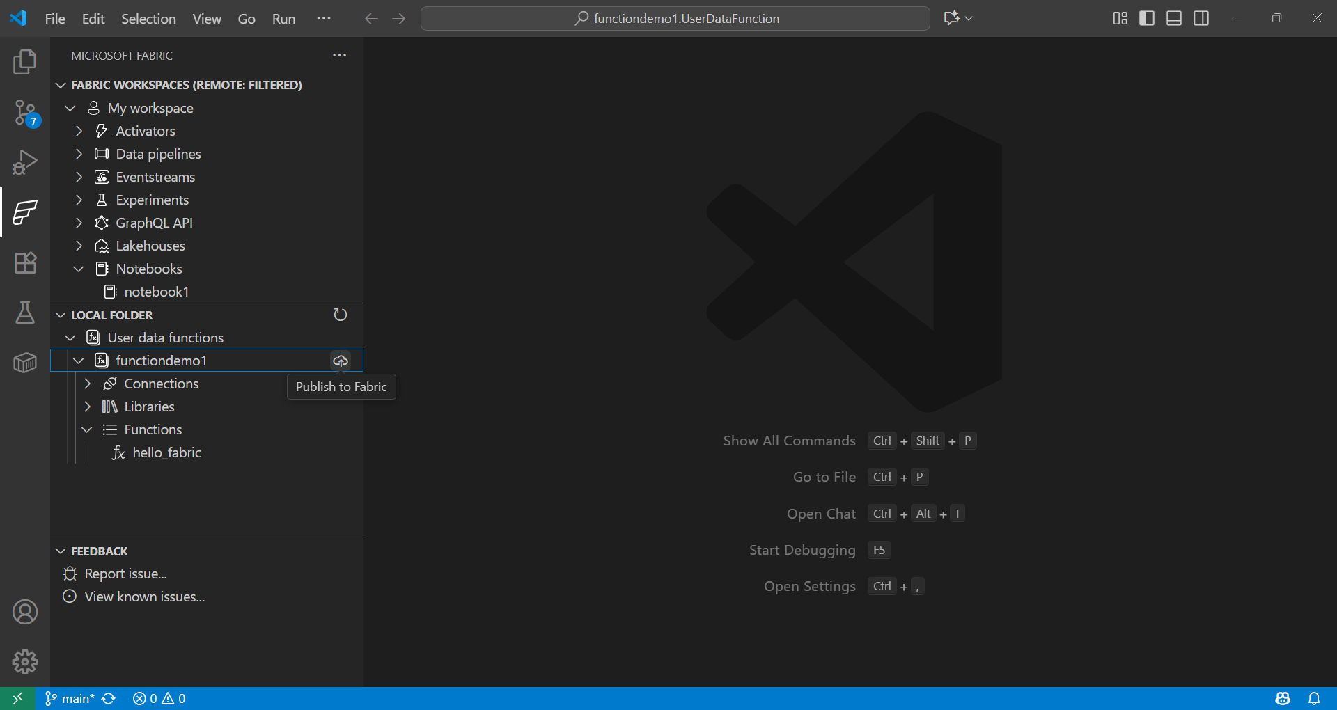 Screenshot that shows how to publish your user data funtions item