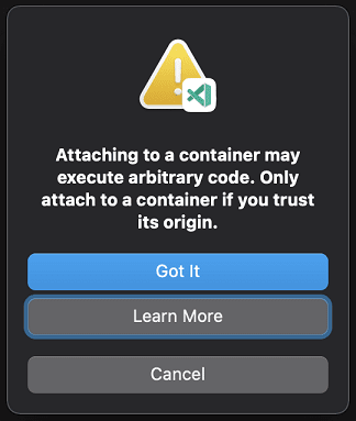 Workspace trust prompt when attaching to container