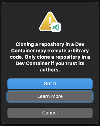Workspace trust prompt when cloning in container volume