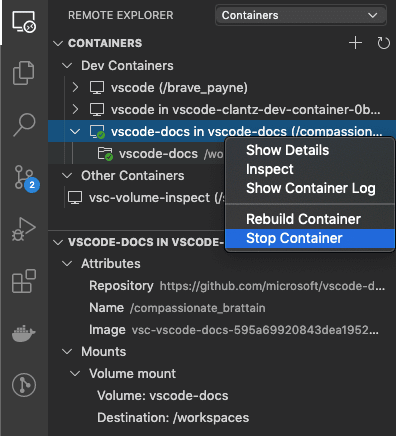 Containers Explorer screenshot