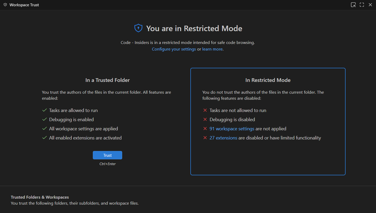 Workspace Trust editor Trust button