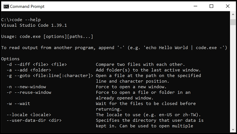 The Visual Studio Code command-line interface