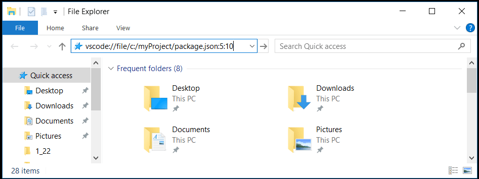 vscode url in Windows Explorer