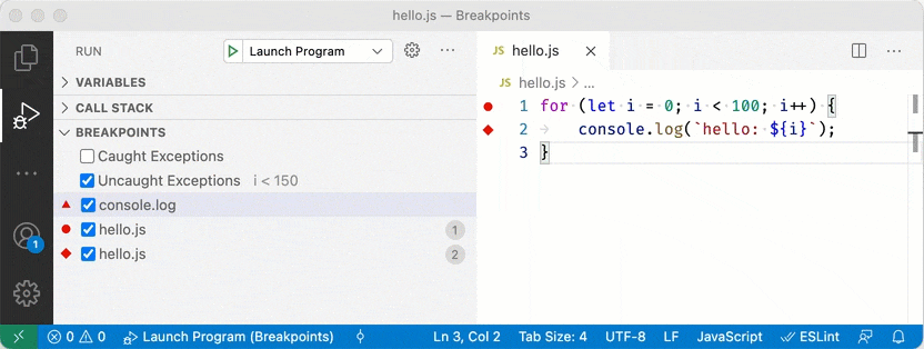 condition editing in breakpoint view