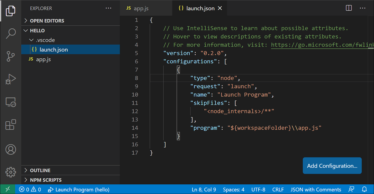 Search/node Js Visual Studio Code Launch Json And Debugger Is Stuck On