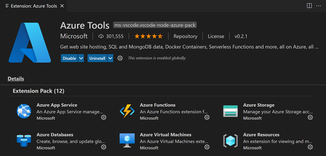 Azure Tools extension pack