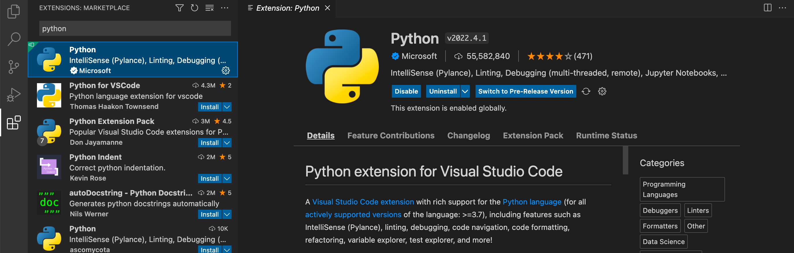 python extension manager visual studio for mac