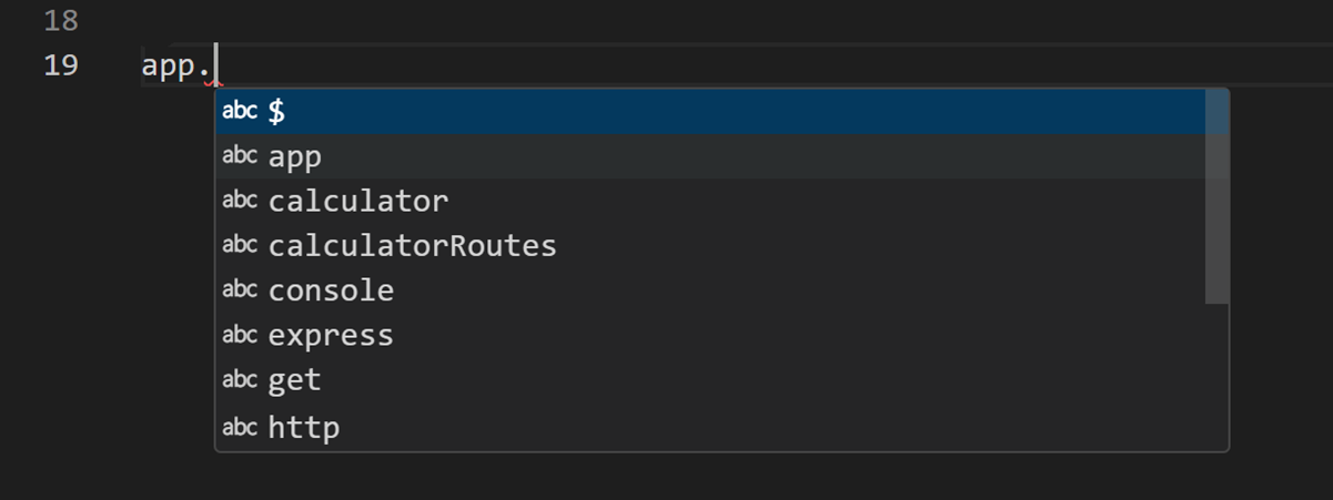 obraz IntelliSense nie pokazuje przydatnych sugestii