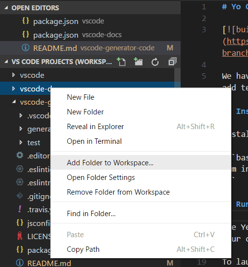 Multi-root Workspaces in Visual Studio Code