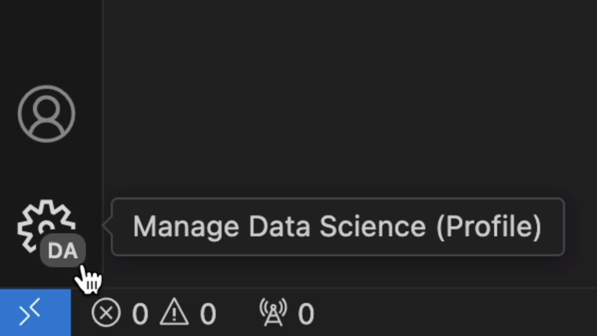 Manage gear displaying "DE' to indicate that the user's 'Demo' profile is active