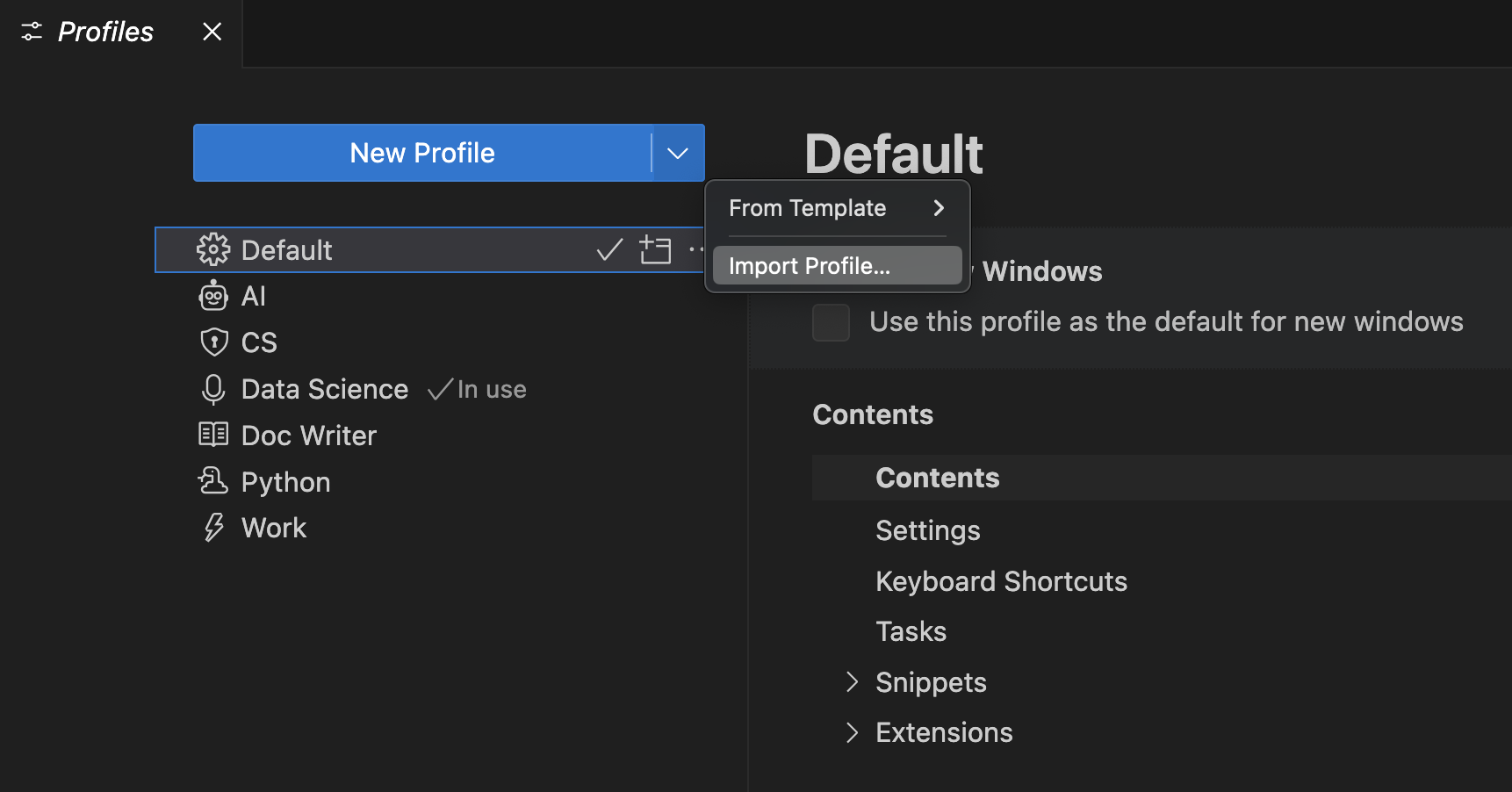 Import profile from the Profiles editor