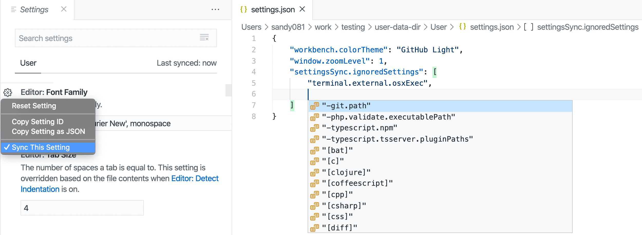 Settings Sync in Visual Studio Code