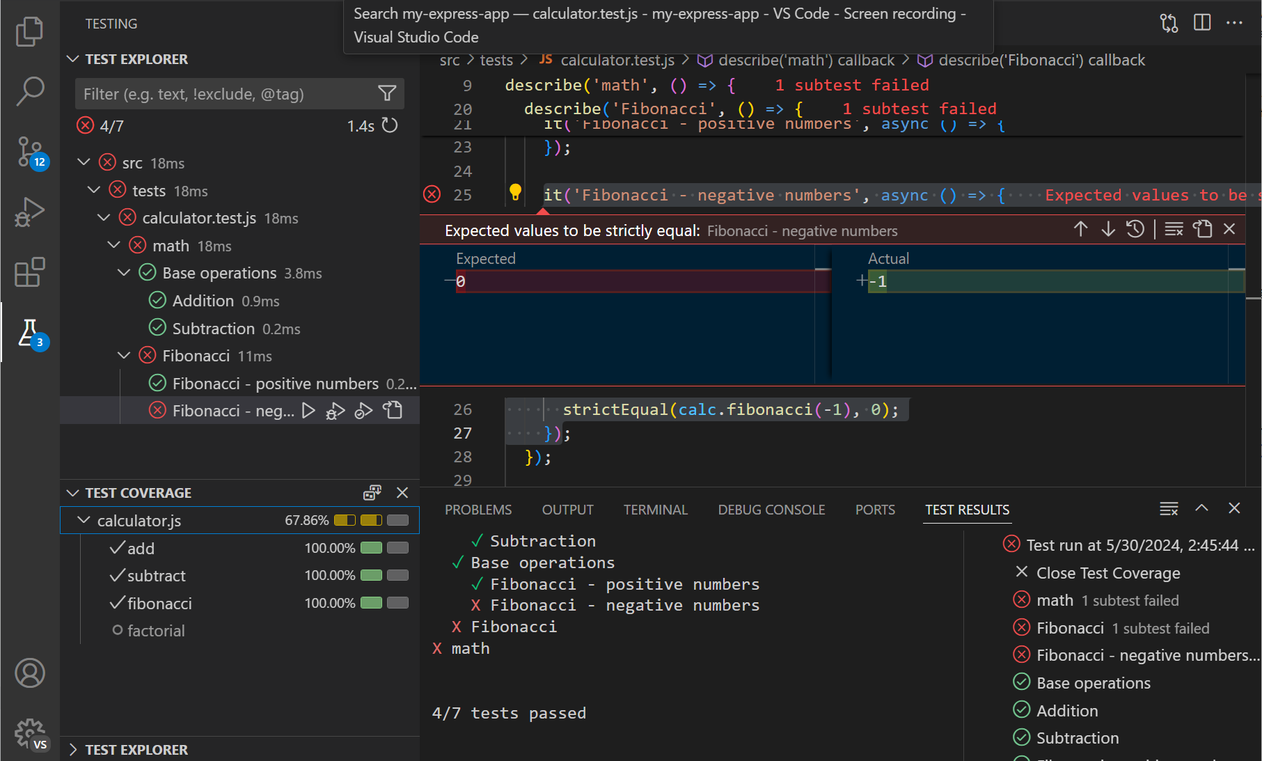 Testing in Visual Studio Code