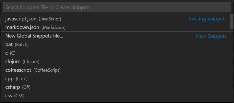snippet dropdown