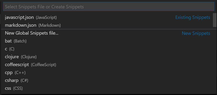 Snippets in Visual Studio Code