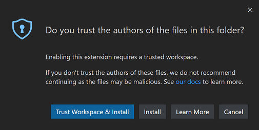 Workspace Trust install an extension in Restricted Mode dialog