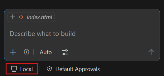 Screenshot of the Session Target dropdown in the Chat view, showing the Local option selected.