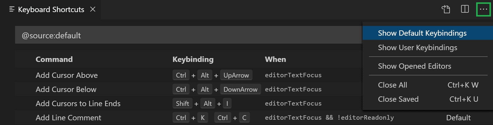 Visual Studio Code Key Bindings