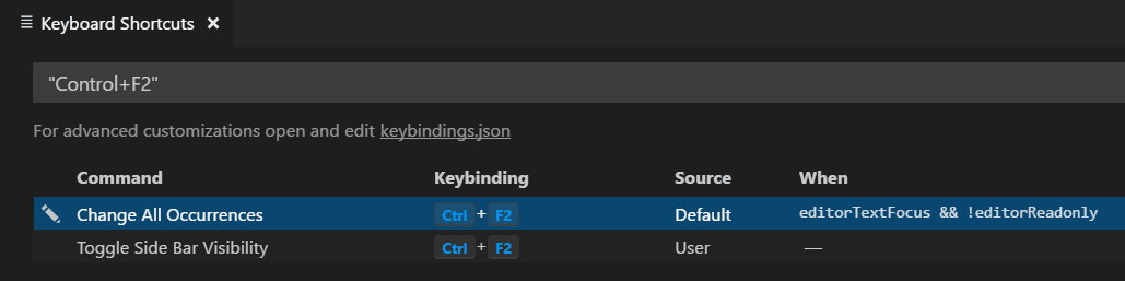 Visual Studio Code Key Bindings