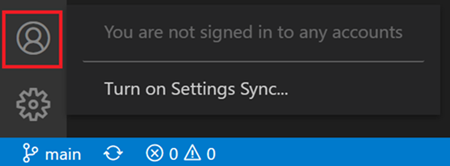 Turn on Settings Sync command in the Accounts Activity Bar menu