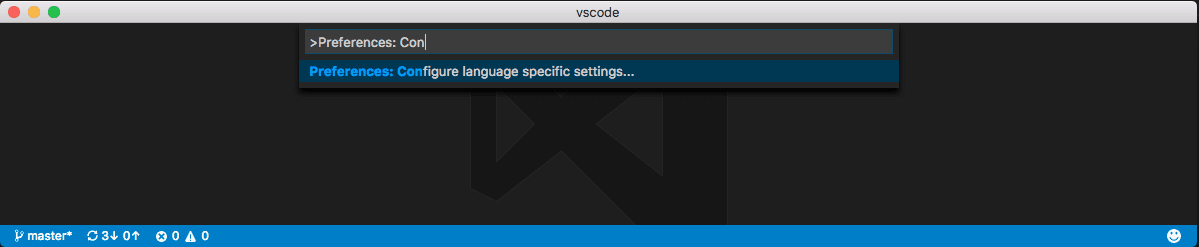 Configure language-specific settings command typed up in the Command Palette