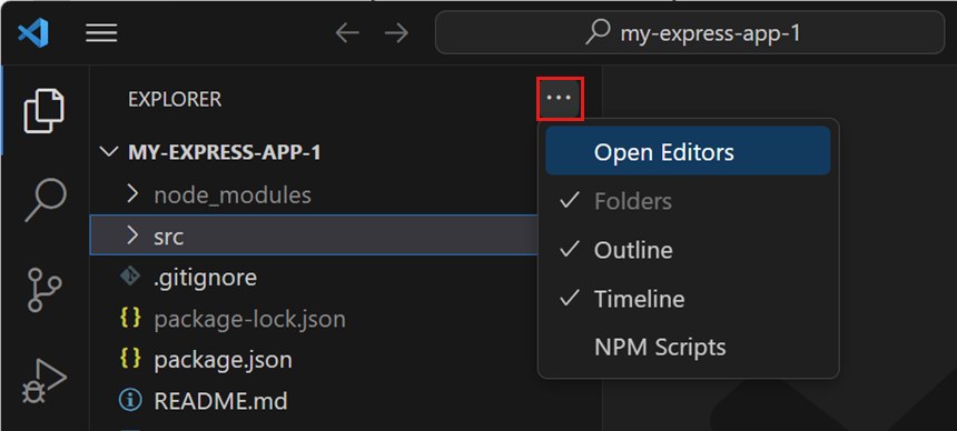 Explorer menu to enable or disable views in the Explorer