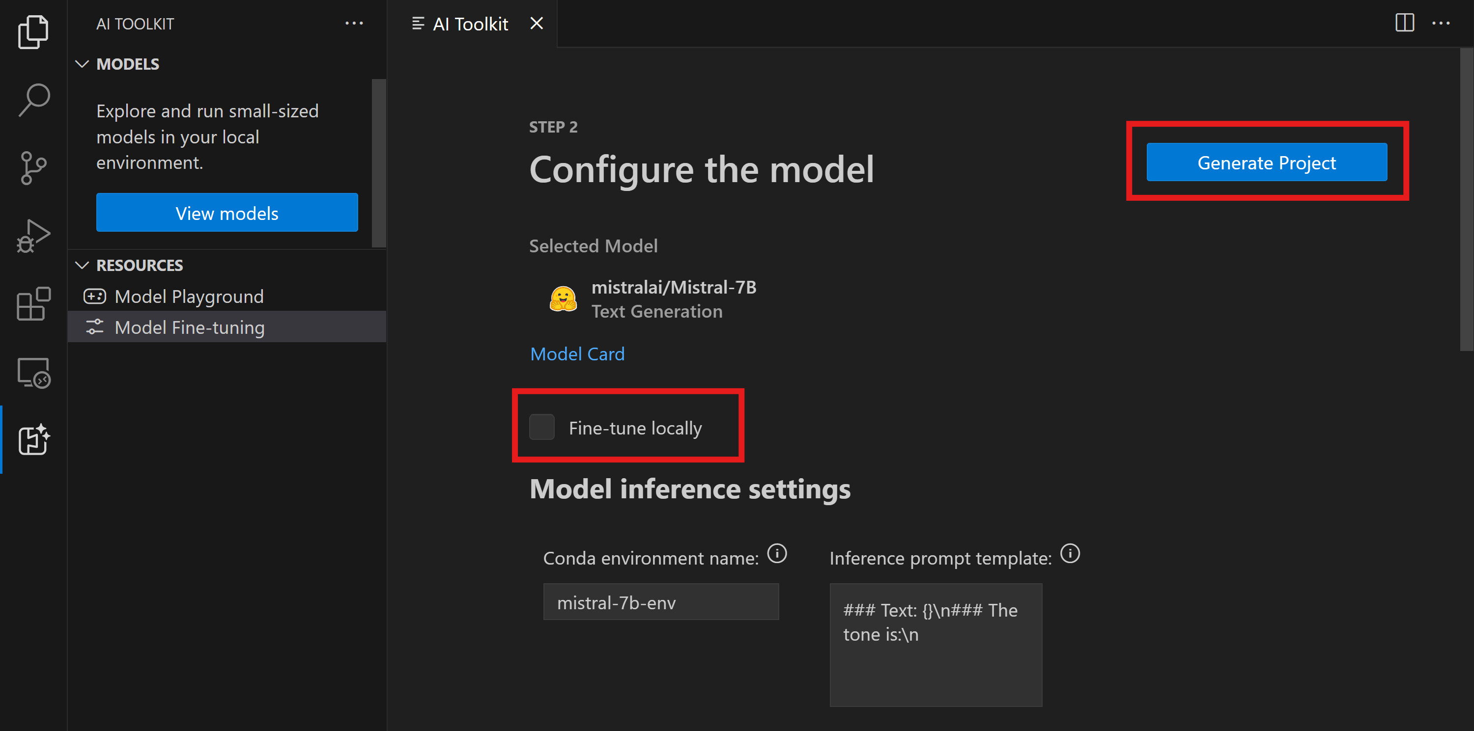 Panel: Configure the Model