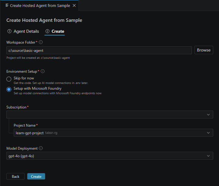 Screenshot showing the second page of the agent details designer.