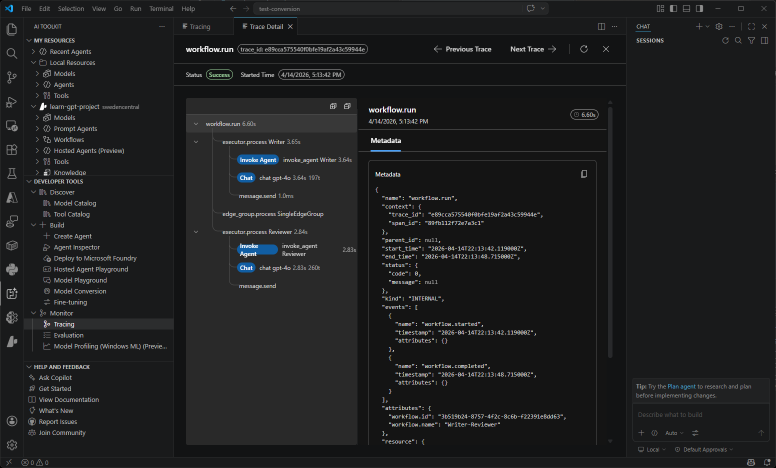 Screenshot showing the Tracing interface with tools for monitoring AI applications