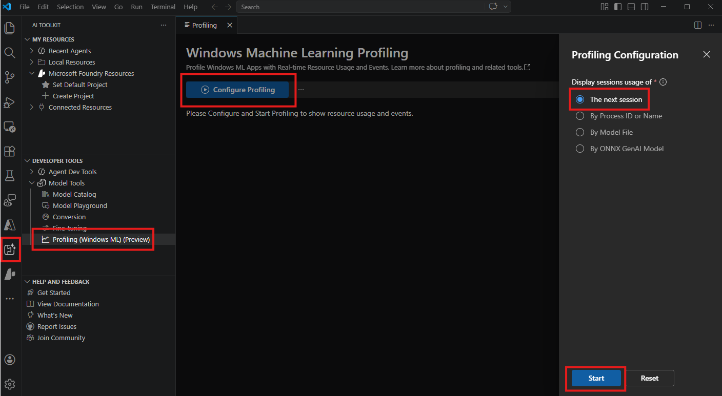 Screenshot that shows how to start by the next session