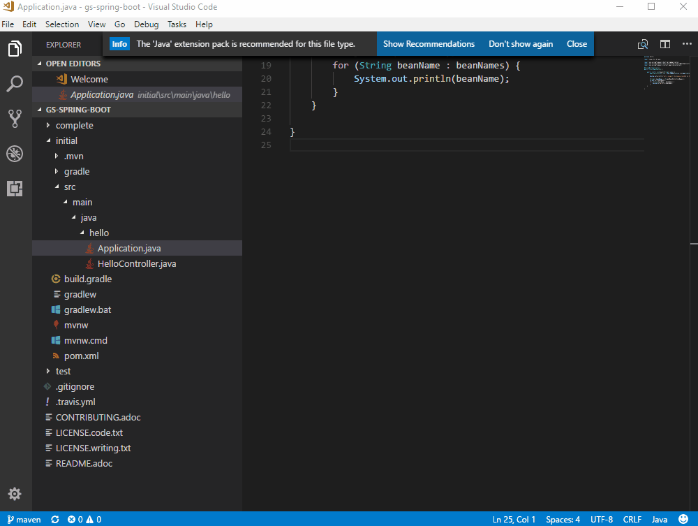 visual studio code install pack java