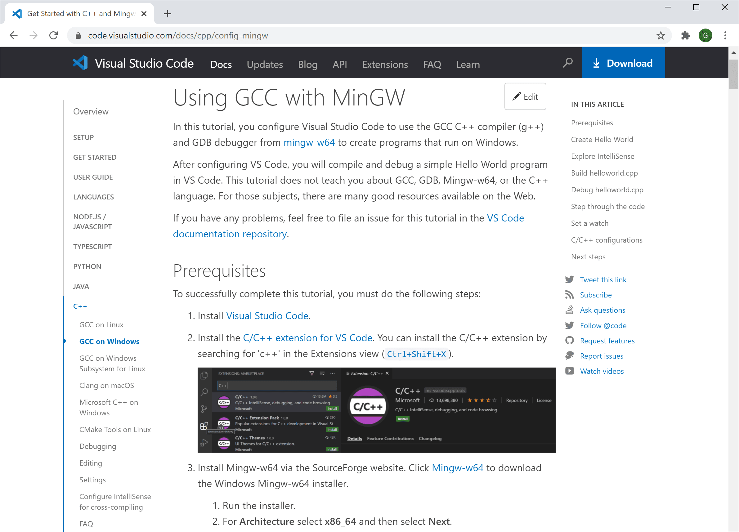 C++ TOC on code.visualstudio.com